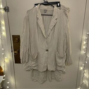 a new day Cream Striped Linen Blazer and Pants Suit